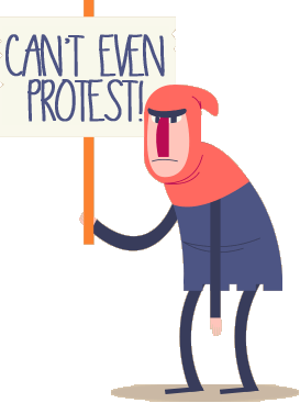 Peasant with sign - Can't even protest
