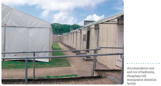 Accommodation tent and row of bedrooms, Phosphate Hill immigration detention facility