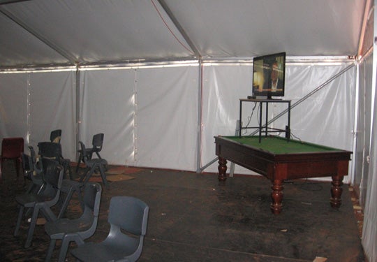 Description: Marquee used as recreational space, Curtin IDC, May 2011