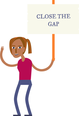 Woman with sign saying close the gap