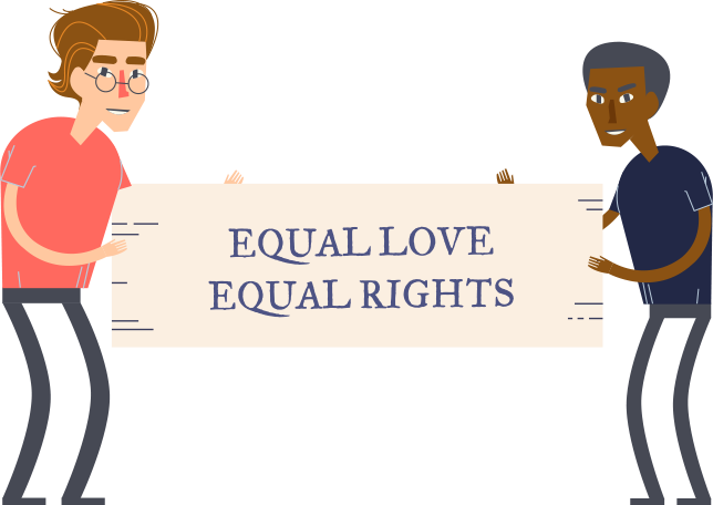 Two men holing a sign that says equal love rights