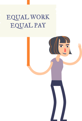 Woman holding sign that says equal work equal pay