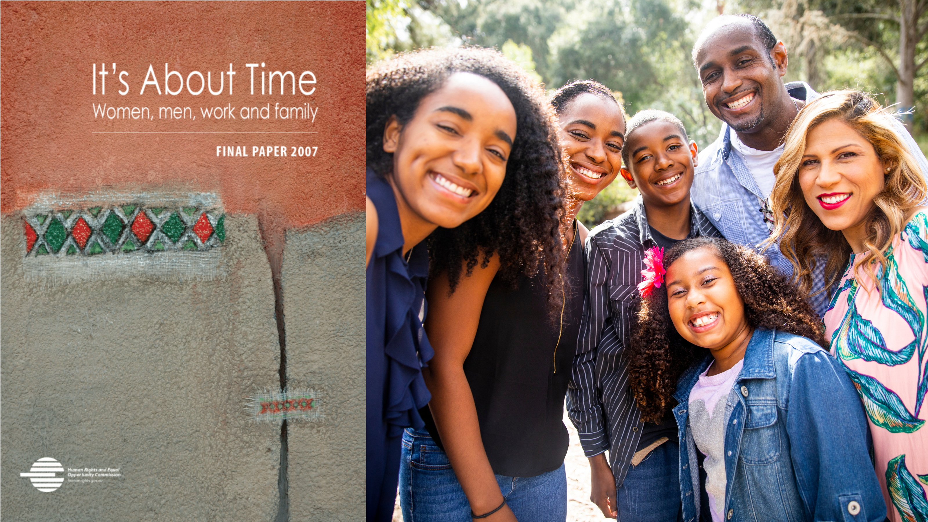 Cover of It's About Time report with image of a family