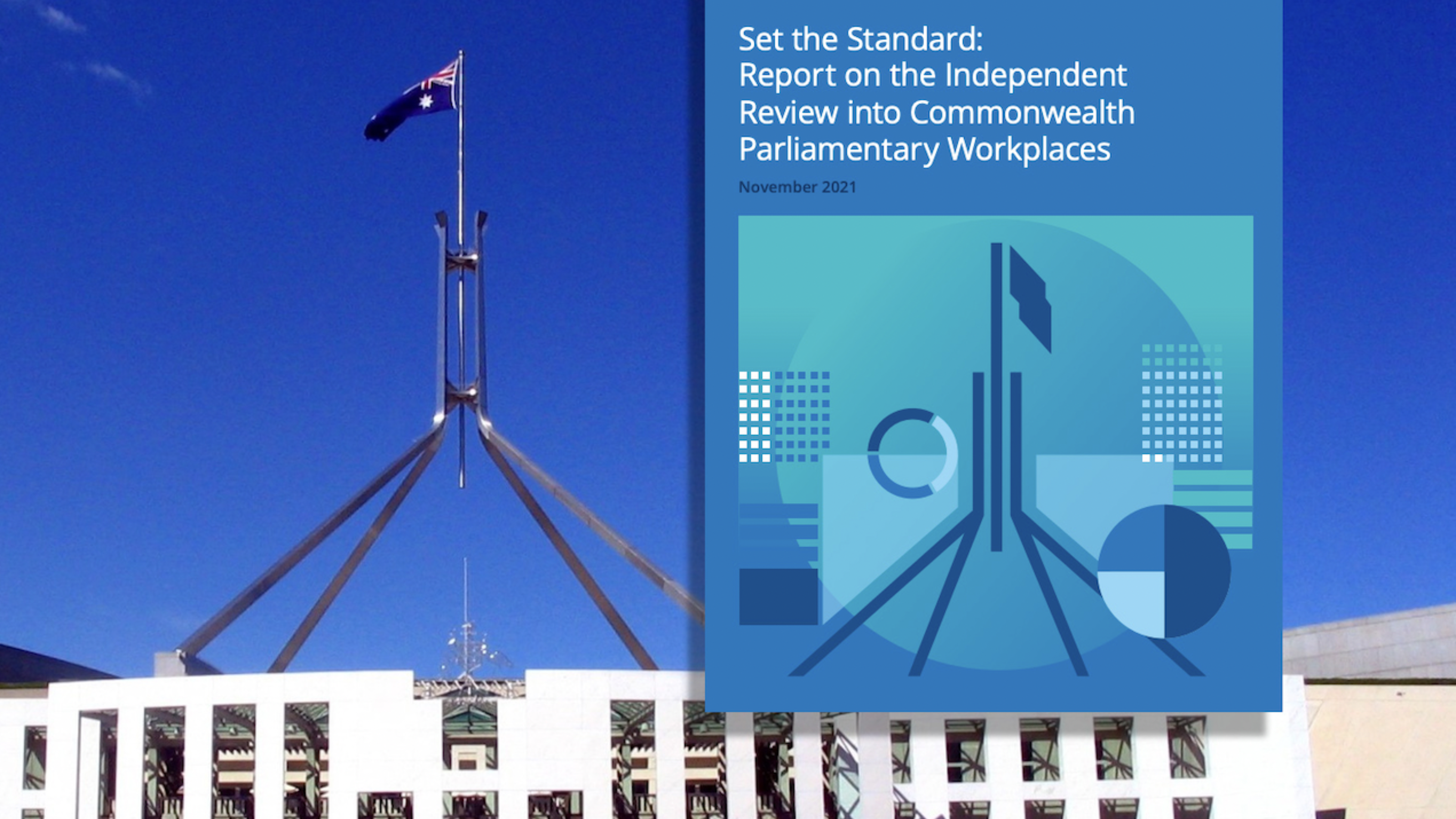 Set The Standard report cover with image our Parliament House