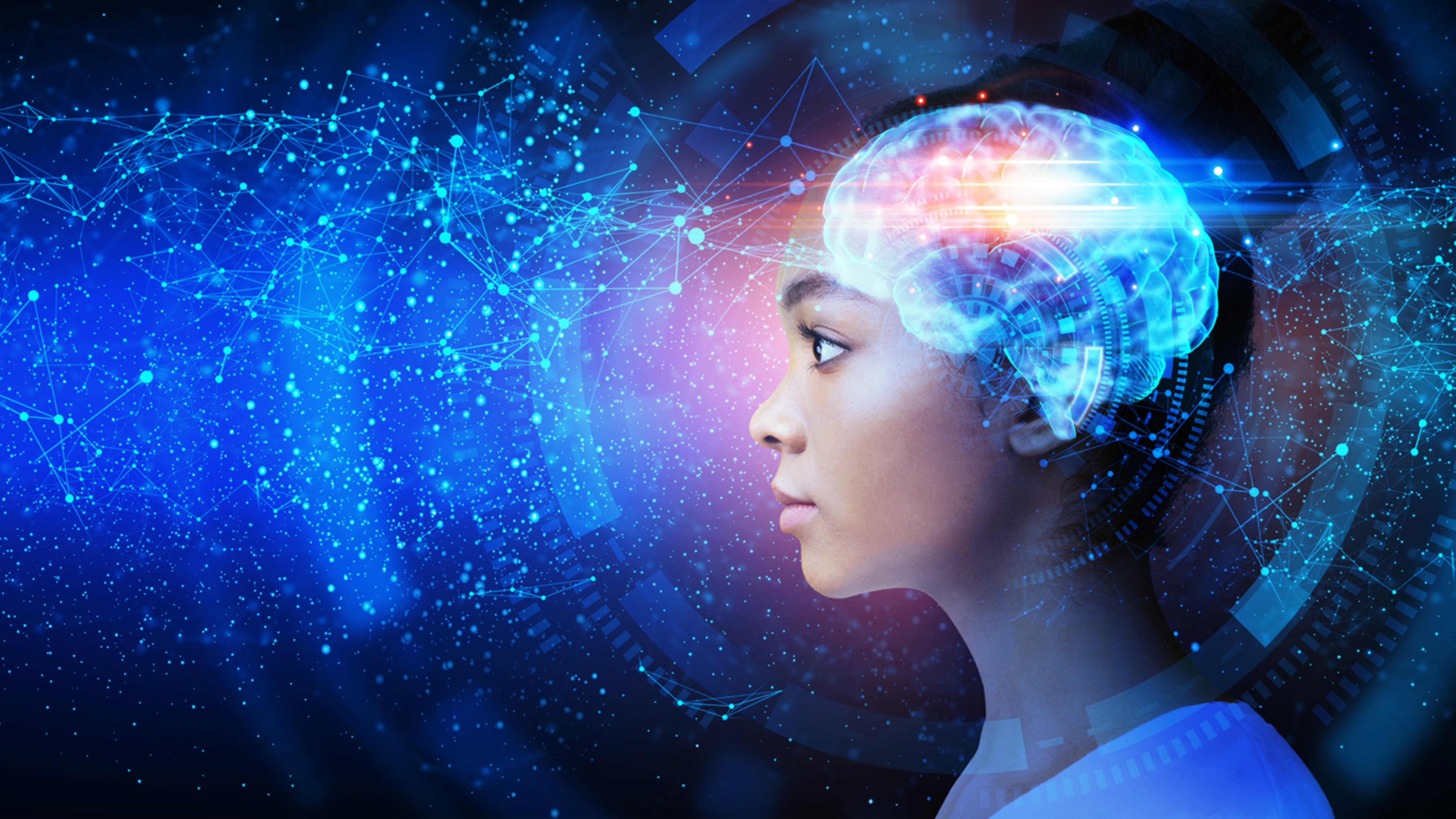 a brain is lit up inside a girls head