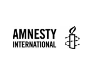 Amnesty International logo with a black candle wrapped in barbed wire next to the words AMNESTY INTERNATIONAL in bold, uppercase letters.