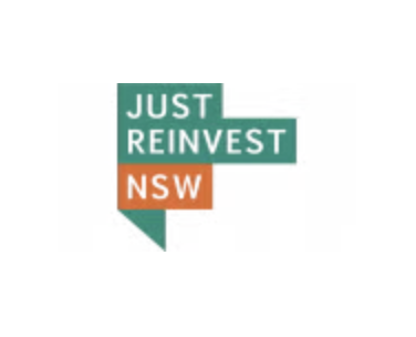 Logo for Just Reinvest NSW with JUST REINVEST in white text on a green background above NSW in white on an orange background.