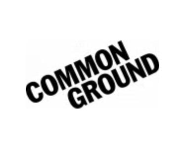 Black, bold, uppercase text reading COMMON GROUND appears diagonally on a white background.