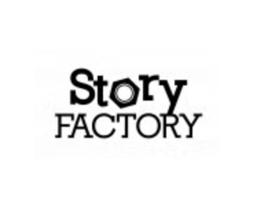 Black text logo reading Story FACTORY on a white background, with the o in Story stylised as a hexagonal nut.
