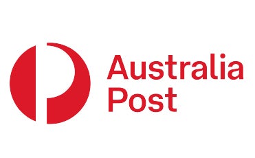 Australia Post logo featuring a red circular symbol with a vertical white line and cut-out, resembling a P, next to the words Australia Post in bold red letters on a white background.