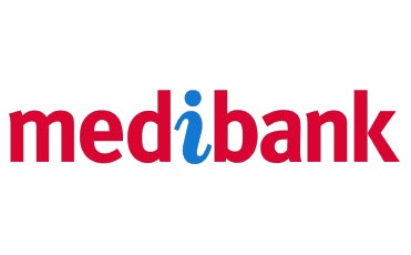 Medibank logo with the word medibank in lowercase; all letters are red except for the blue letter i, which resembles a person.