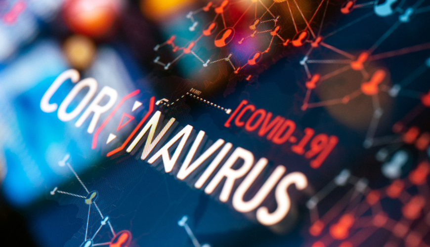 the Corona Virus on a video screen