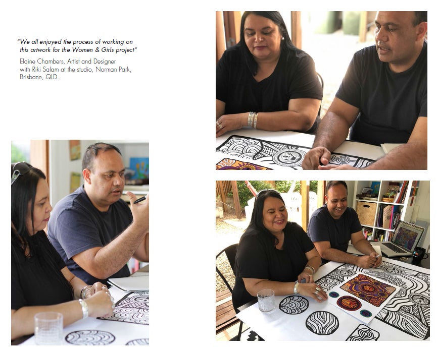 “We all enjoyed the process of working on this artwork for the Women & Girls project“ Elaine Chambers, Artist and Designer with Riki Salam at the studio, Norman Park, Brisbane, QLD.