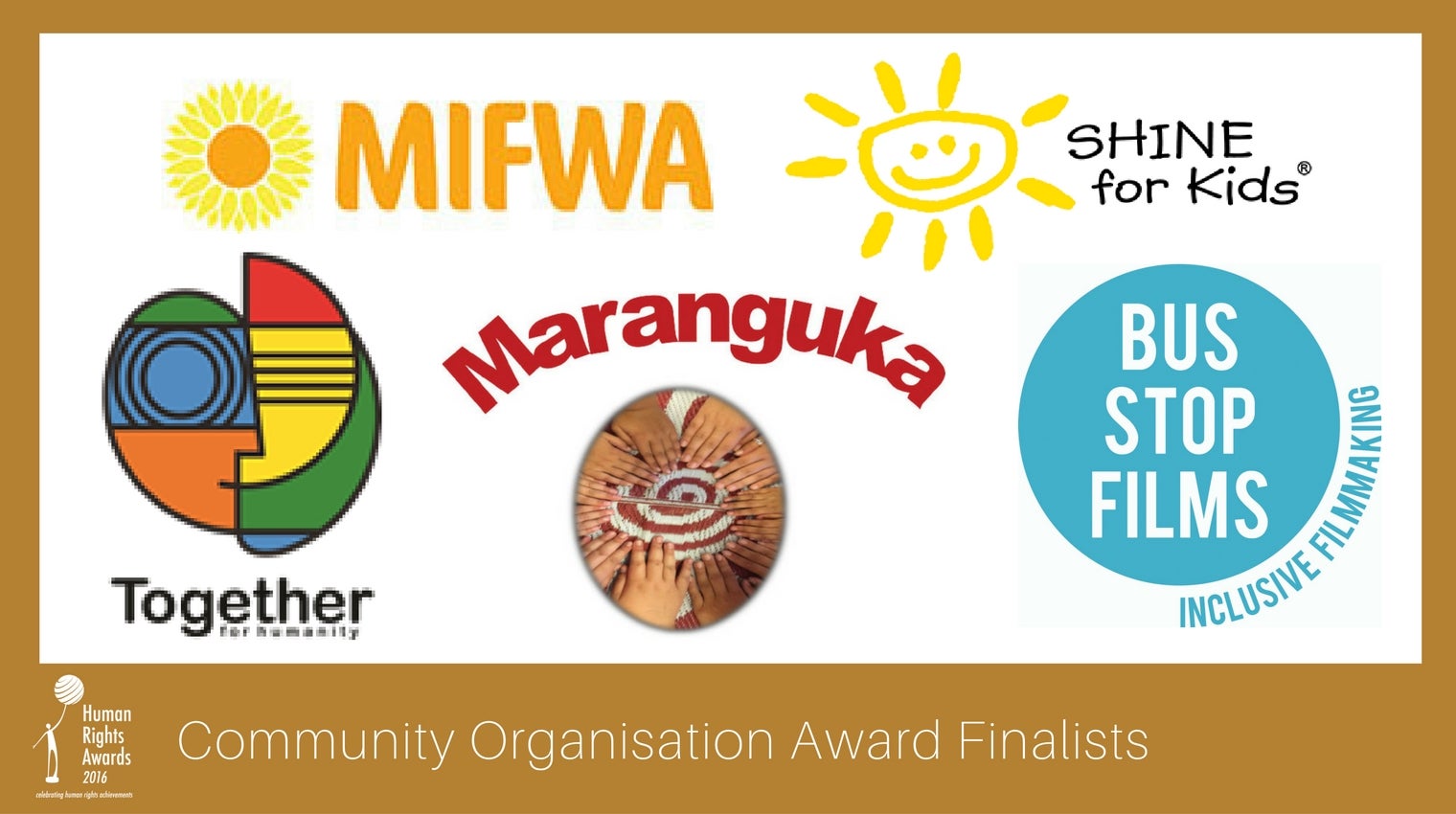 Composite of Community Organisation Award finalist logos
