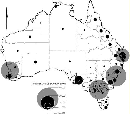 Australia: Distribution of the Sub-Saharan Africa-born population, 2006