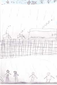 Two drawings provided by a child at Woomera IRPC - At Night This Happens (Woomera, June 2002)