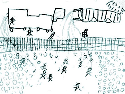 Drawing of water cannons at Woomera by a child in immigration detention