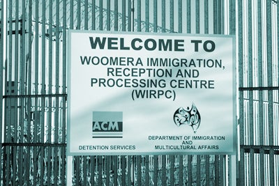 Sign outside Woomera indicating ACM and the Department, June 2002