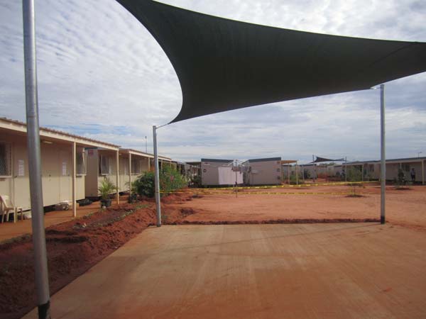 Shade sail in accommodation compound, Curtin IDC