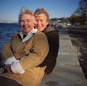 mature lesbian couple smiling