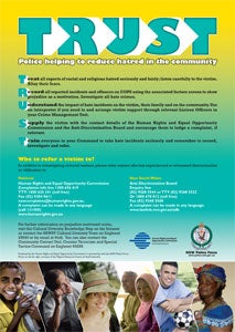 Trust poster - police helping reduce hatred in the community