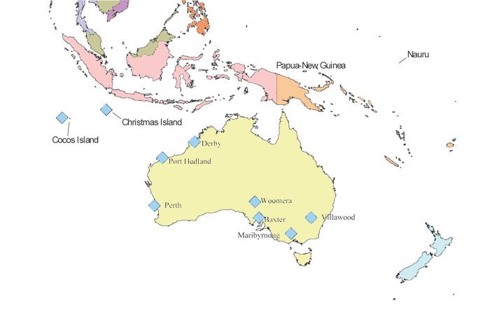 Location of Australia's immigration detention centres