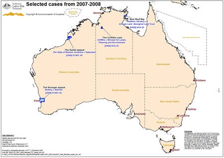 Map of Australia showing cases from 2007 - 2008