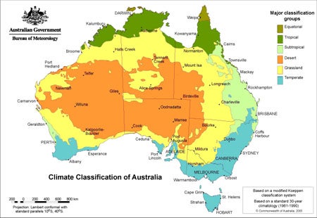 Map of climate classification of Australia