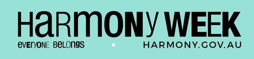 Harmony week logo: everyone belongs. Harmony.gov.au
