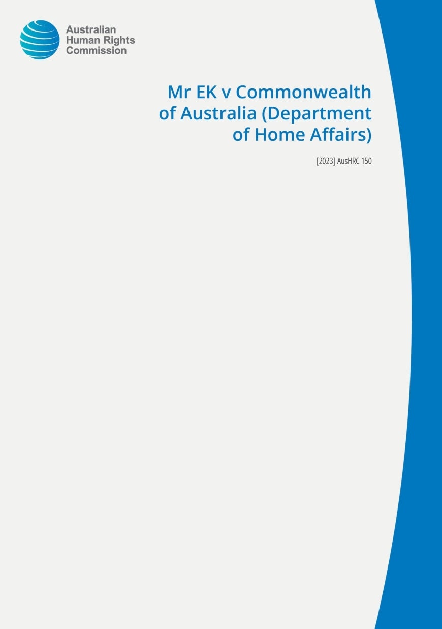 Cover of Australian Human Rights Commission report Mr EK v Commonwealth