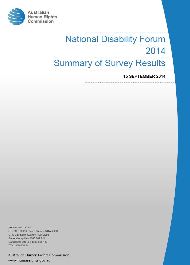 Cover - National Disability Forum 2014 Summary of Survey Results