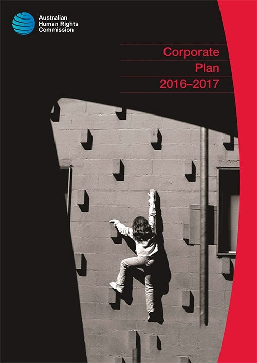 cover of 2016-2017 Corporate Plan - person climbing a wall
