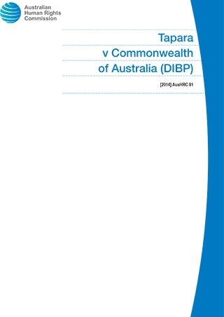 Cover - Tapara v Commonwealth of Australia (DIBP)
