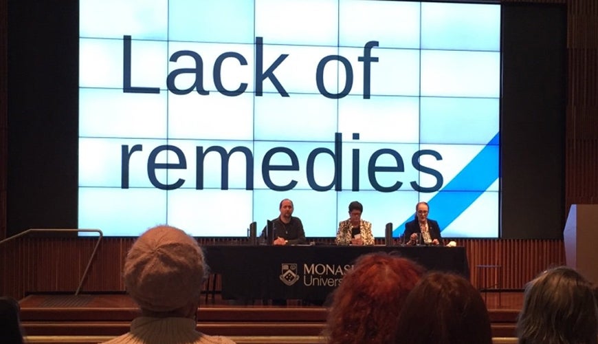 Lack of Remedies - twitter photo from the Castan Centre speech