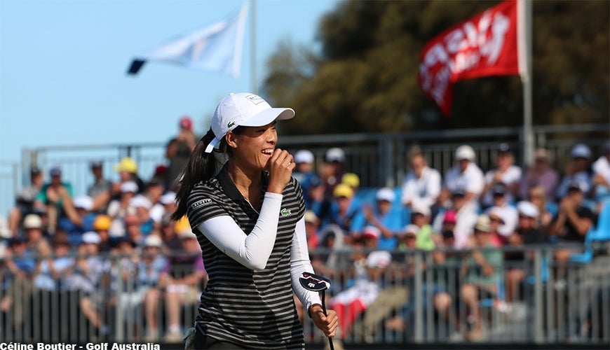 , winner of the 2019 Vic Open. The Vic Open is one of the leading Australian golf events where men and women play on the same courses, at the same time, for equal prize money. Image courtesy of Golf Australia