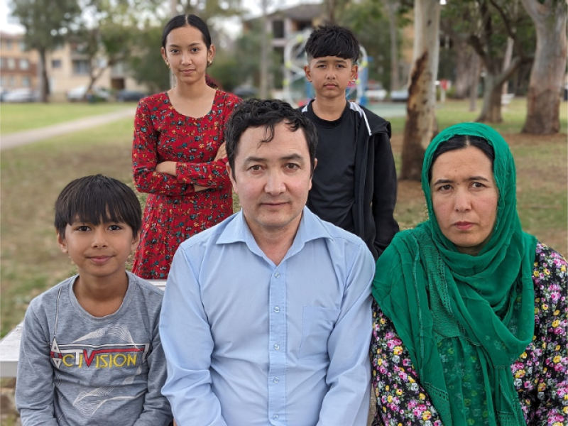 Former Afghan human rights worker, Rahman Ali Jawed with his family
