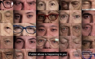 Eyes of older people opening and watching