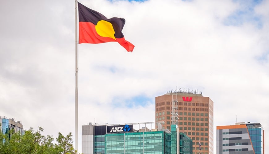 Aboriginal flag flying in city