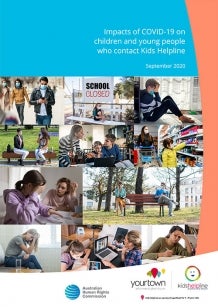 Collage of Children and cover of Impacts of COVID-19 on children and young people who contact Kids Helpline