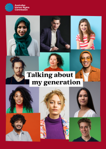 Talking about my generation report cover, with faces of young people