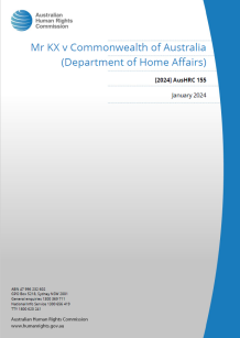Blue and white cover of human rights report, Mr KX v Commonwealth of Australia