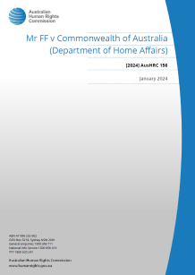 Blue and white cover of Australian Human Rights Commission report Mr FF v Commonwealth