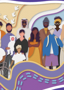 Coloured illustrations graphic showing people from various cultural and personal backgrounds