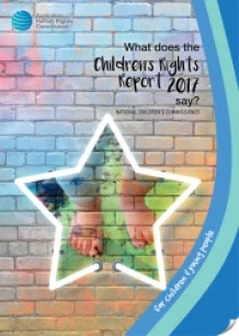 Cover of What Does The Child Rights Report 2017 say? toddler feet, playing in paint, inside neon star
