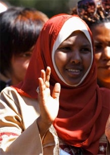 African Australian muslim woman in headscarf
