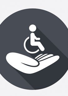 Grey wheelchair icon and hand