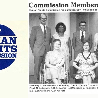 1981 Human Rights Commission members: PH Bailey, E Geia, PJ Boyce, NC Ford, MJ Aroney, Hon Dame Roma Mitchell, CD Gilbert