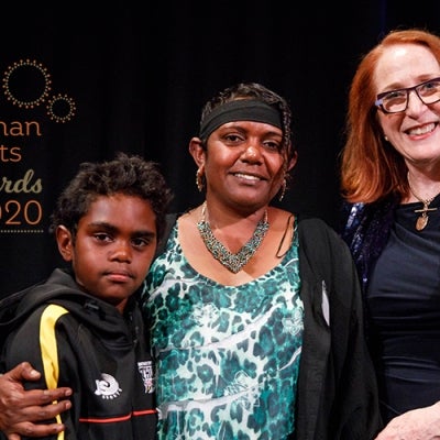 Award winner Jasmine Cavanagh, child and Rosalind Croucher at the 2019 awards