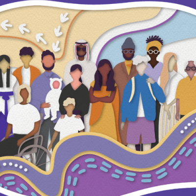 Coloured illustrations graphic showing people from various cultural and personal backgrounds